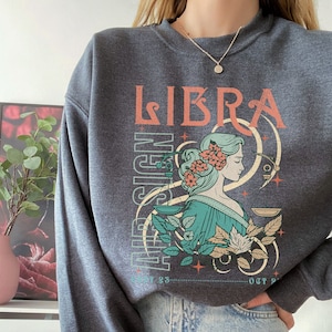 Graphic Libra Zodiac Sweatshirt, Horoscope Libra Birthday Gift