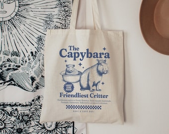 Retro Capybara Tote Bag, Quirky Tote Bag, Canvas Work Tote Bag, Library Tote Bag, Everyday Bag, Aesthetic Animal Tote, Capybara Gift