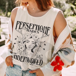 Camiseta sin mangas de Perséfone y Hades, camiseta de Perséfone, camiseta desgastada de banda de mitología griega, ropa de diosa griega, camiseta de mitología de Light Academia