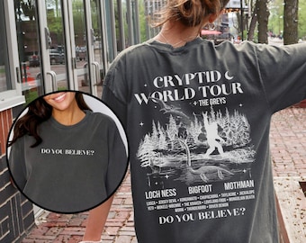 Cryptid World Tour Cryptozoology Shirt, Bigfoot Cryptidcore Tee, I Want to Believe Supernatural Shirt, Folklore Shirt, Jackalope Loch Ness