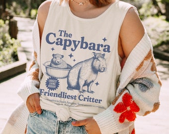 Retro Capybara Tank Top, Capybara Shirt, Vintage Style Capybara T Shirt, Rodent Shirt, Capybara Gift, Funny Animal Lover T-Shirt