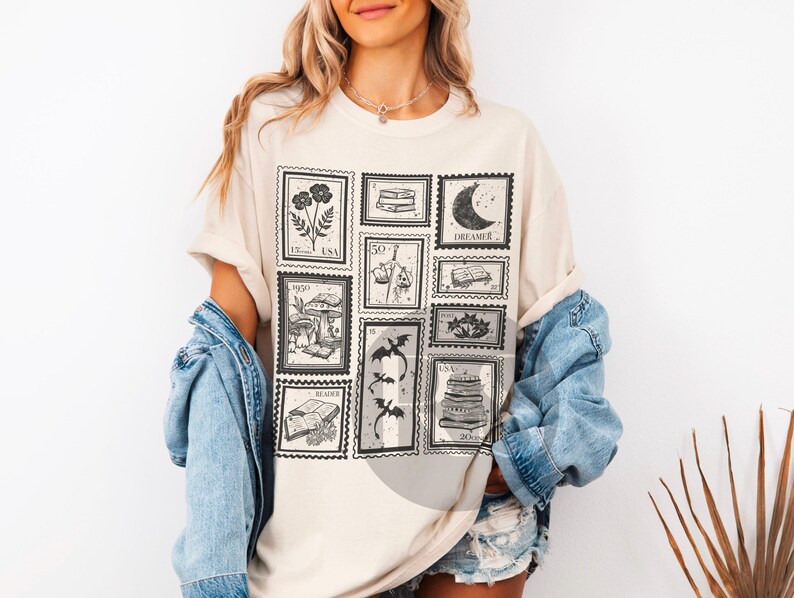 Book Lover Stamp Shirt for Reader, Librariancore Booktrovert Shirt, Romantasy Merch, Book Club Late Night Reader Bookish Gifts,Library Shirt Ivory