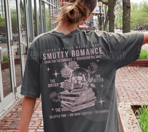 Smut Booklover Shirt, Back Design Dark Romance Merch, Smut Reader, Spicy Book Club TShirt, Smutty Distressed Band Tee, Skull Book T-Shirt