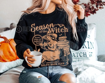 Retro Season Of the Witch Sweatshirt, Salem Book Club Sweatshirt, Witchy Stuff, Salem Bookish Halloween Crew Neck, Fall Book Lover Sweater