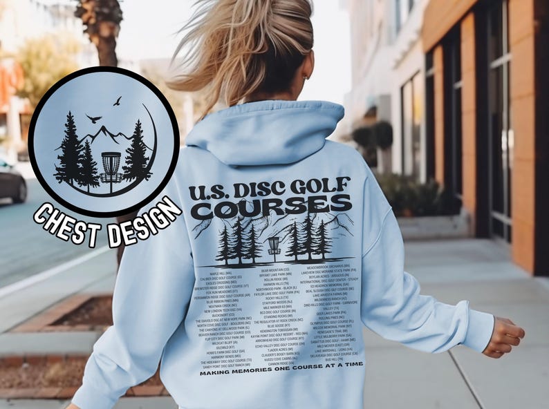 Disc Golf Hoodie, US Frisbee Golf Courses, Disc Golf sweatshirt, Disc Golf Gifts, Flying Discs, Disc Golf Shirt Light Blue