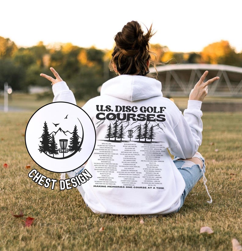 Disc Golf Hoodie, US Frisbee Golf Courses, Disc Golf sweatshirt, Disc Golf Gifts, Flying Discs, Disc Golf Shirt White