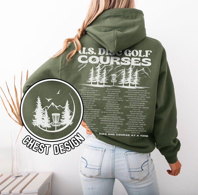 Disc Golf Hoodie, US Frisbee Golf Courses, Disc Golf sweatshirt, Disc Golf Gifts, Flying Discs, Disc Golf Shirt Military Green