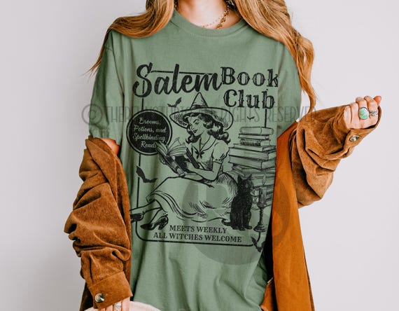 Retro Salem Book Club Shirt, Bookish Halloween Tee, Black Cat Spooky Book Lover Shirt, Salem Witches, Spooky Season Fall Bookish Things