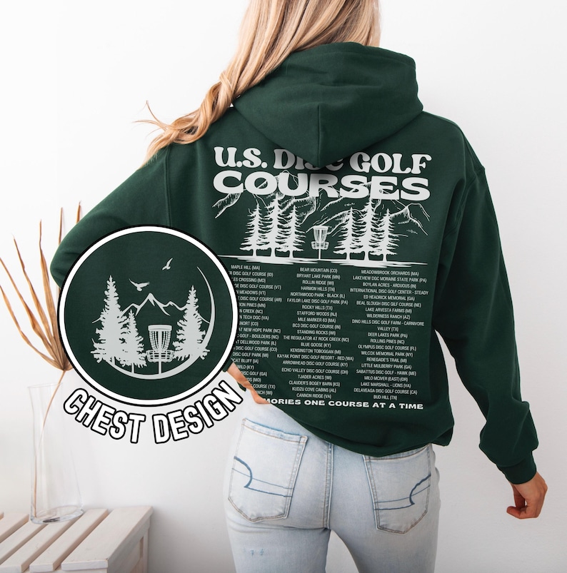 Disc Golf Hoodie, US Frisbee Golf Courses, Disc Golf sweatshirt, Disc Golf Gifts, Flying Discs, Disc Golf Shirt Forest Green