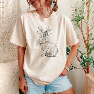 Jackalope Cryptid Shirt, Cryptozoology Shirt, Mythical Creatures, Rabbit Folklore Tshirt, Weird Shirts for Men and Women, Animal Lover Ivory