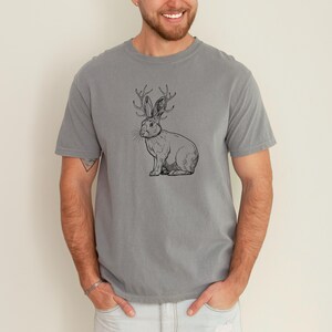 Jackalope Cryptid Shirt, Cryptozoology Shirt, Mythical Creatures, Rabbit Folklore Tshirt, Weird Shirts for Men and Women, Animal Lover Grey
