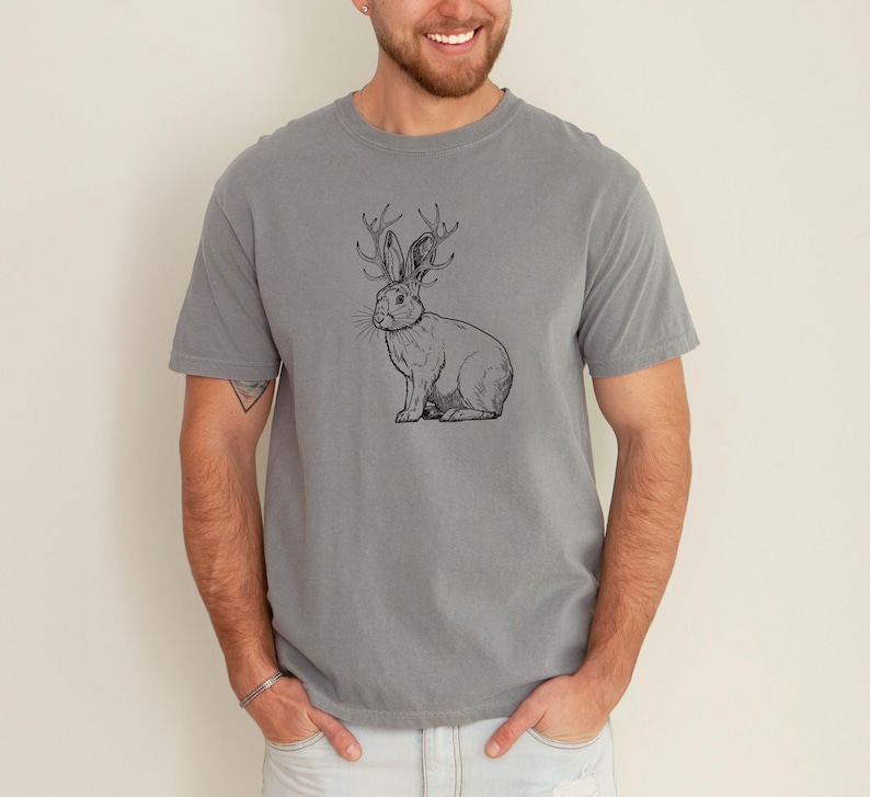 Jackalope Cryptid Shirt, Cryptozoology Shirt, Mythical Creatures, Rabbit Folklore Tshirt, Weird Shirts for Men and Women, Animal Lover Grey