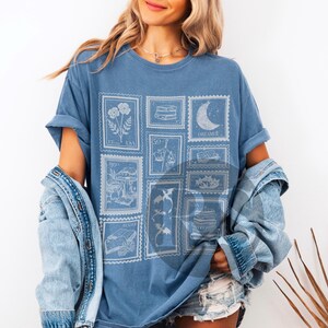 Book Lover Stamp Shirt for Reader, Librariancore Booktrovert Shirt, Romantasy Merch, Book Club Late Night Reader Bookish Gifts,Library Shirt Blue Jean