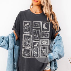 Book Lover Stamp Shirt for Reader, Librariancore Booktrovert Shirt, Romantasy Merch, Book Club Late Night Reader Bookish Gifts,Library Shirt Pepper