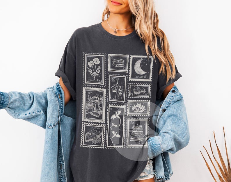Book Lover Stamp Shirt for Reader, Librariancore Booktrovert Shirt, Romantasy Merch, Book Club Late Night Reader Bookish Gifts,Library Shirt Pepper