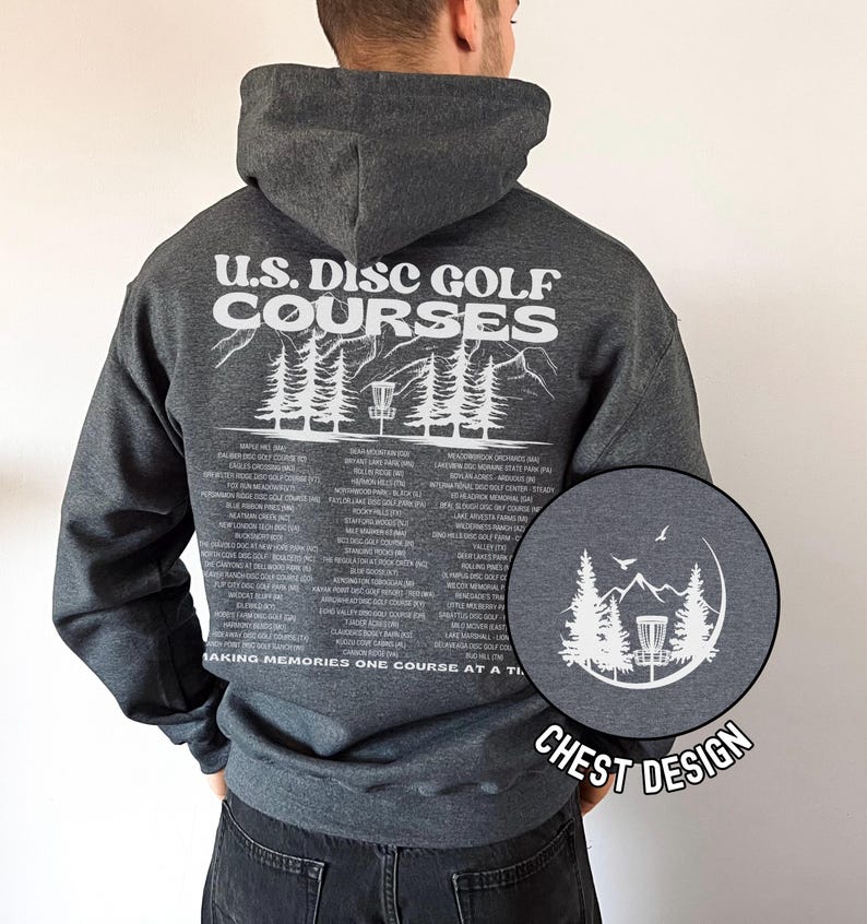 Disc Golf Hoodie, US Frisbee Golf Courses, Disc Golf sweatshirt, Disc Golf Gifts, Flying Discs, Disc Golf Shirt Dark Heather