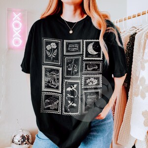 Book Lover Stamp Shirt for Reader, Librariancore Booktrovert Shirt, Romantasy Merch, Book Club Late Night Reader Bookish Gifts,Library Shirt Black