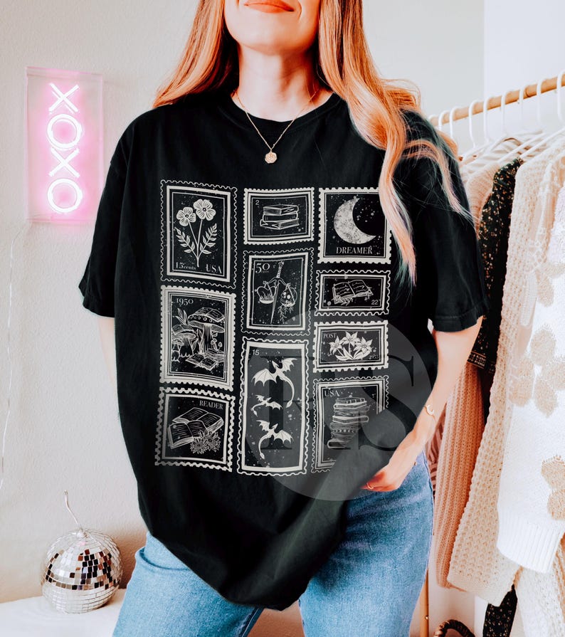 Book Lover Stamp Shirt for Reader, Librariancore Booktrovert Shirt, Romantasy Merch, Book Club Late Night Reader Bookish Gifts,Library Shirt Black