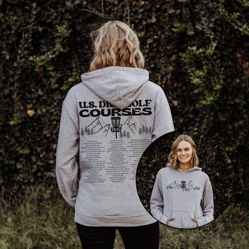 Disc Golf Hoodie, US Courses Hoody, Frisbee golf, Disc golf sweatshirt, Disc golf player, Gift for disc golf, flying discs, Disk Golf Shirt Sport Grey