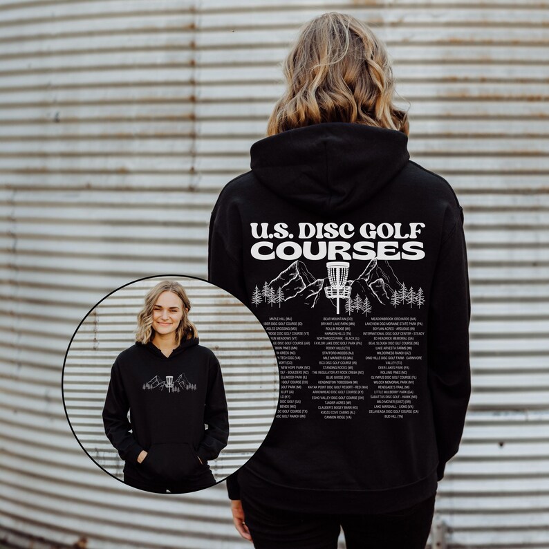 Disc Golf Hoodie, US Courses Hoody, Frisbee golf, Disc golf sweatshirt, Disc golf player, Gift for disc golf, flying discs, Disk Golf Shirt Black