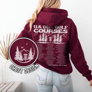 Disc Golf Hoodie, US Frisbee Golf Courses, Disc Golf sweatshirt, Disc Golf Gifts, Flying Discs, Disc Golf Shirt Maroon