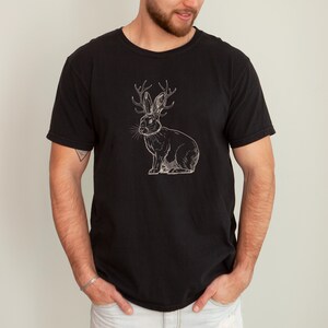 Jackalope Cryptid Shirt, Cryptozoology Shirt, Mythical Creatures, Rabbit Folklore Tshirt, Weird Shirts for Men and Women, Animal Lover Black