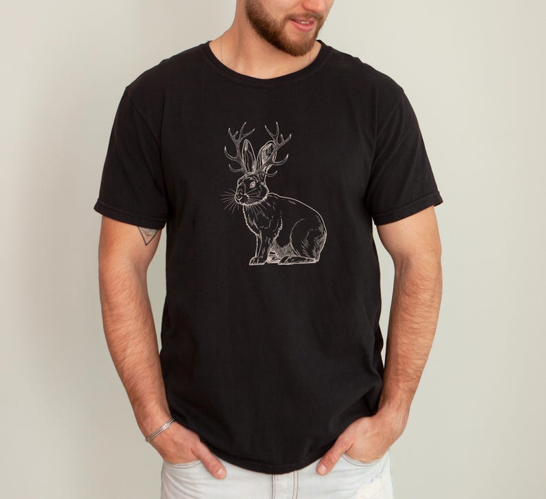 Jackalope Cryptid Shirt, Cryptozoology Shirt, Mythical Creatures, Rabbit Folklore Tshirt, Weird Shirts for Men and Women, Animal Lover Black