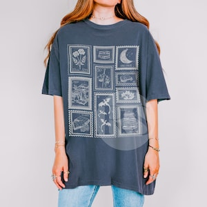 Book Lover Stamp Shirt for Reader, Librariancore Booktrovert Shirt, Romantasy Merch, Book Club Late Night Reader Bookish Gifts,Library Shirt Denim