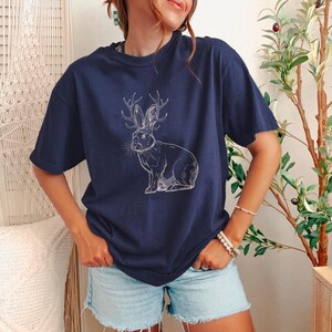 Jackalope Cryptid Shirt, Cryptozoology Shirt, Mythical Creatures, Rabbit Folklore Tshirt, Weird Shirts for Men and Women, Animal Lover True Navy