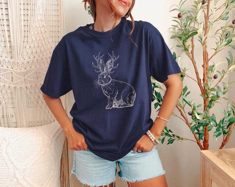 Jackalope Cryptid Shirt, Cryptozoology Shirt, Mythical Creatures, Rabbit Folklore Tshirt, Weird Shirts for Men and Women, Animal Lover True Navy