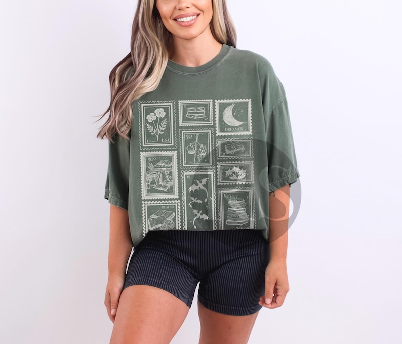 Book Lover Stamp Shirt for Reader, Librariancore Booktrovert Shirt, Romantasy Merch, Book Club Late Night Reader Bookish Gifts,Library Shirt Moss