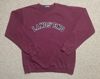 Lands End Sweatshirt Jumper Pullover Vintage Spell Out Embroidered Burgundy M