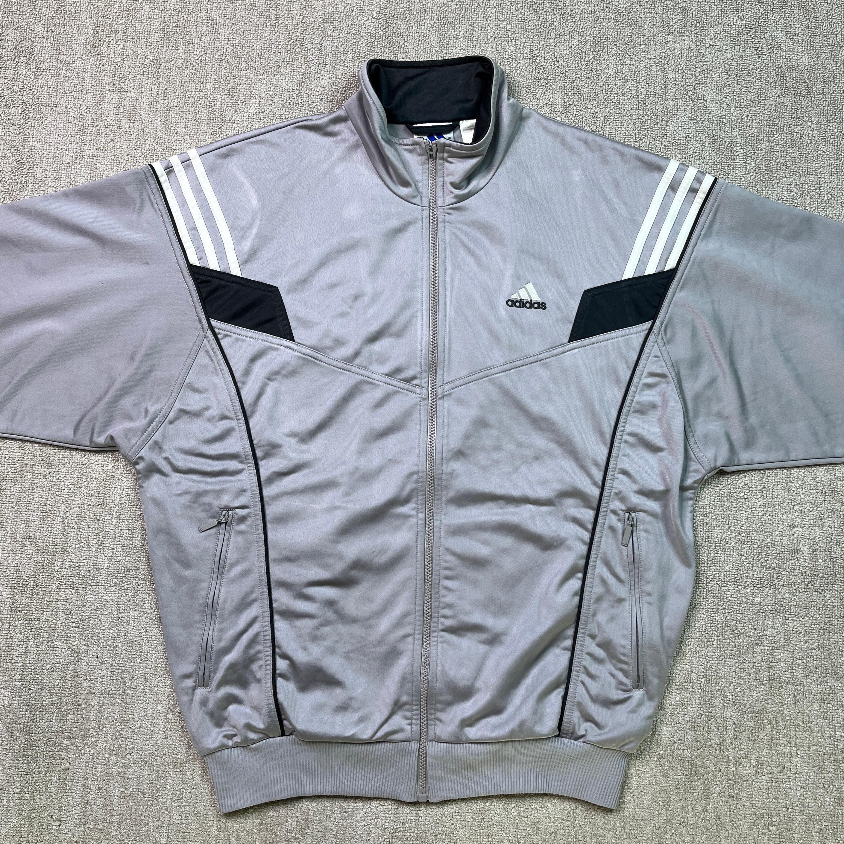 90s OLD adidas ナイロンジャケット　セットアップ　y2k シルバー Adidas Tracksuit Top Track Jacket Full Zip 90s Spellout Vintage