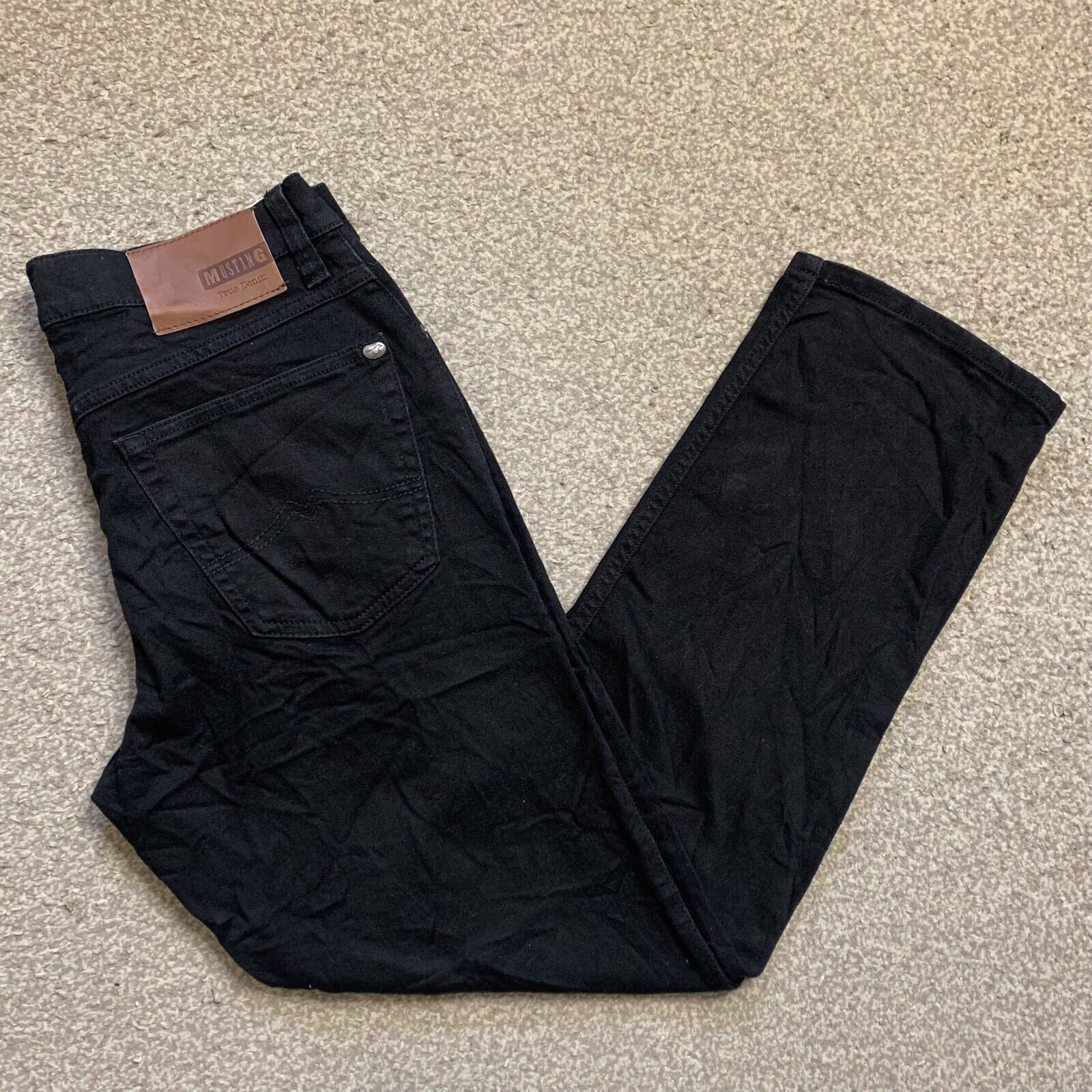 【SATIIIZ】Nepen Leather Mustang Vintage Jeans Slim Fit Straight Leg Mustang Zip Fly Black