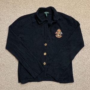 Ralph Lauren Cardigan Knit Jumper Vintage Embroidery Polo M