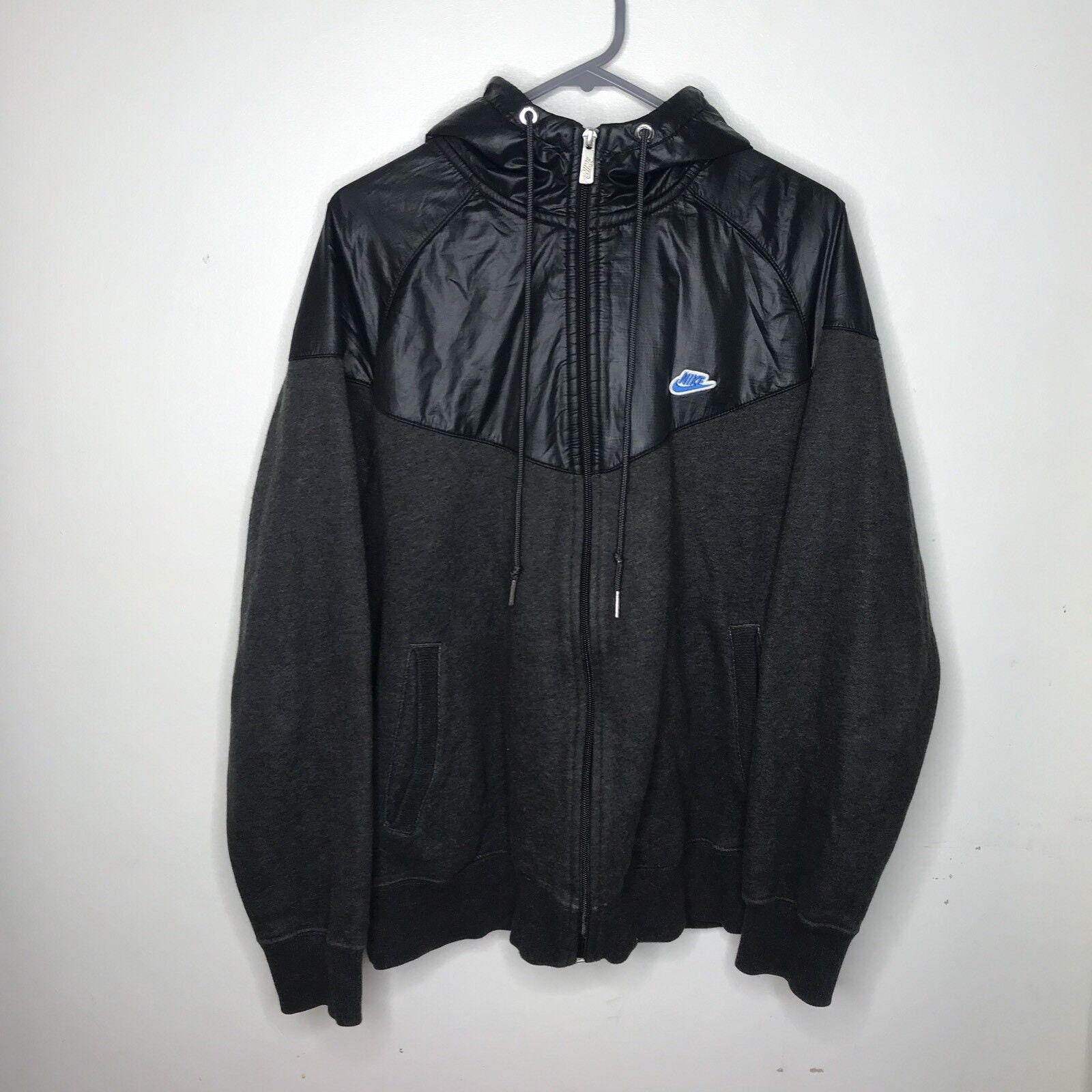 Nike Hoodie Zip Jumper Sweatshirt 00s Vintage Jacket Faux Leather