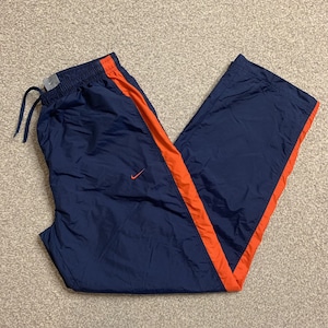 Vintage Nike Track Pants Navy Blue Joggers White Swoosh Orange Grey Elastic  Cuffs Has Ankle Zippers Lined White Tag 90s 