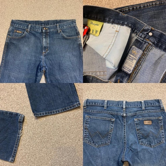 Wrangler Jeans Regular Fit Straight Leg Zip Fly Vintage Dark Wash 33x30  Mens 
