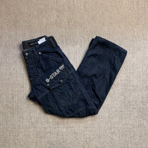 G Star Raw 96 Blue Heritage Embro Tapered Button-Fly Jeans