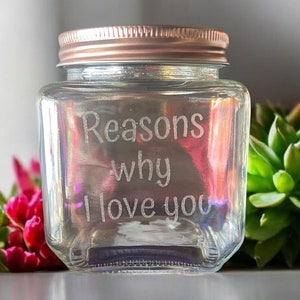 reasons why I love you jar, personalized Valentine&#39;s day gift, Gift for couples, Personalized Love Notes Jar, anniversary gift, engraved jar