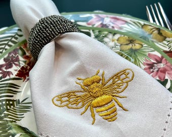 Embroidered napkin, Bee napkin, wildflower embroidered napkin, Embroidered Table Napkins, cloth table napkin,dinner napkin, Summer, Spring
