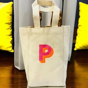 Custom Embroidered Wine Tote Bag – Fits 2 or 1 Wine Bottles – Block letter – monogrammed wine tote bag
