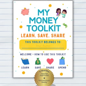 Kids Money Management Toolkit - Financial Literacy Printable: Budget, Chore, Savings, Spending Trackers for Kids
