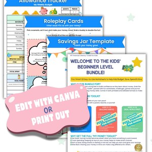Kids Beginner Level - My Money Bundle - Financial Literacy Printable: Budget, Chore, Savings, Spending Trackers for Kids