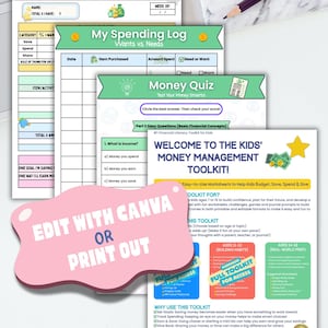 Kids Real World Prep - My Money Bundle - Financial Literacy Printable: Budget, Chore, Savings, Spending Trackers for Kids