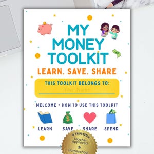 Kids Money Management Toolkit - Financial Literacy Printable: Budget, Chore, Savings, Spending Trackers for Kids
