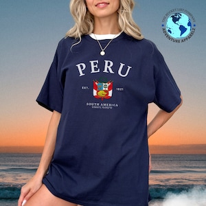 Koszulka Peru, Peru Ameryka Południowa, Koszulka Peru, Koszulka z flagą Peru, Koszulka unisex wygodna, Machu Picchu