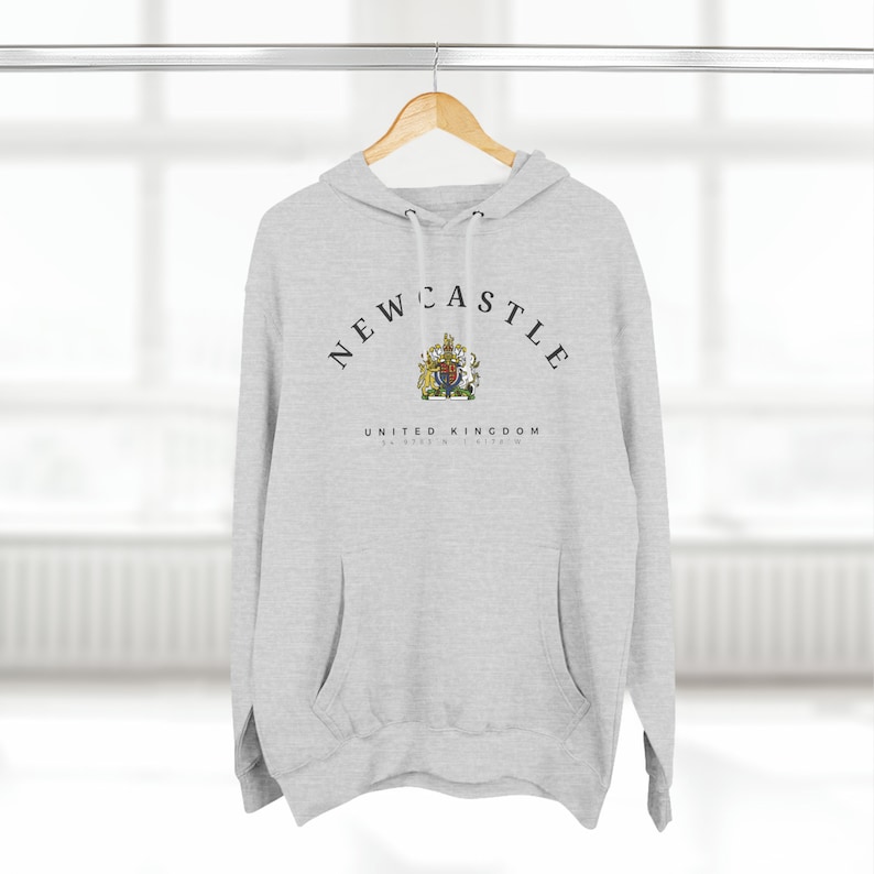 Newcastle Three-Panel Fleece Hoodie, Newcastle upon Tyne, United Kingdom, England Shirt, Newcastle shirt, Newcastle Hoodie, UK Style Heather Grey