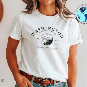 T-shirt Washington, souvenir Washington, shirt Washington, uniseks T-shirt, T-shirt Washington Quarter, cadeau Washington, staatsshirt