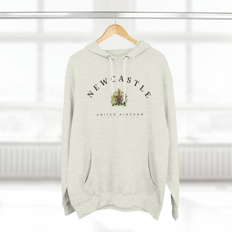 Newcastle Three-Panel Fleece Hoodie, Newcastle upon Tyne, United Kingdom, England Shirt, Newcastle shirt, Newcastle Hoodie, UK Style Oatmeal Heather
